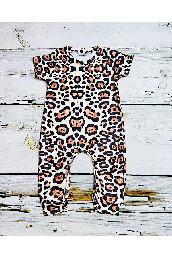 Cheetah print short sleeve baby romper