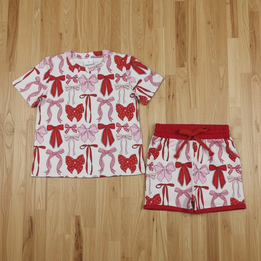 red coquette pocket shorts set
