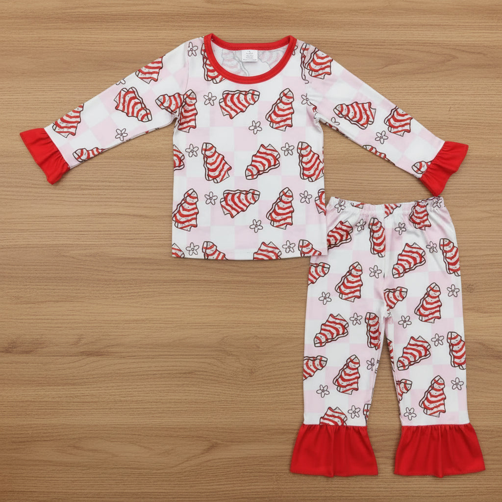 baby girl long sleeve ruffle Christmas tree cake bamboo pajama