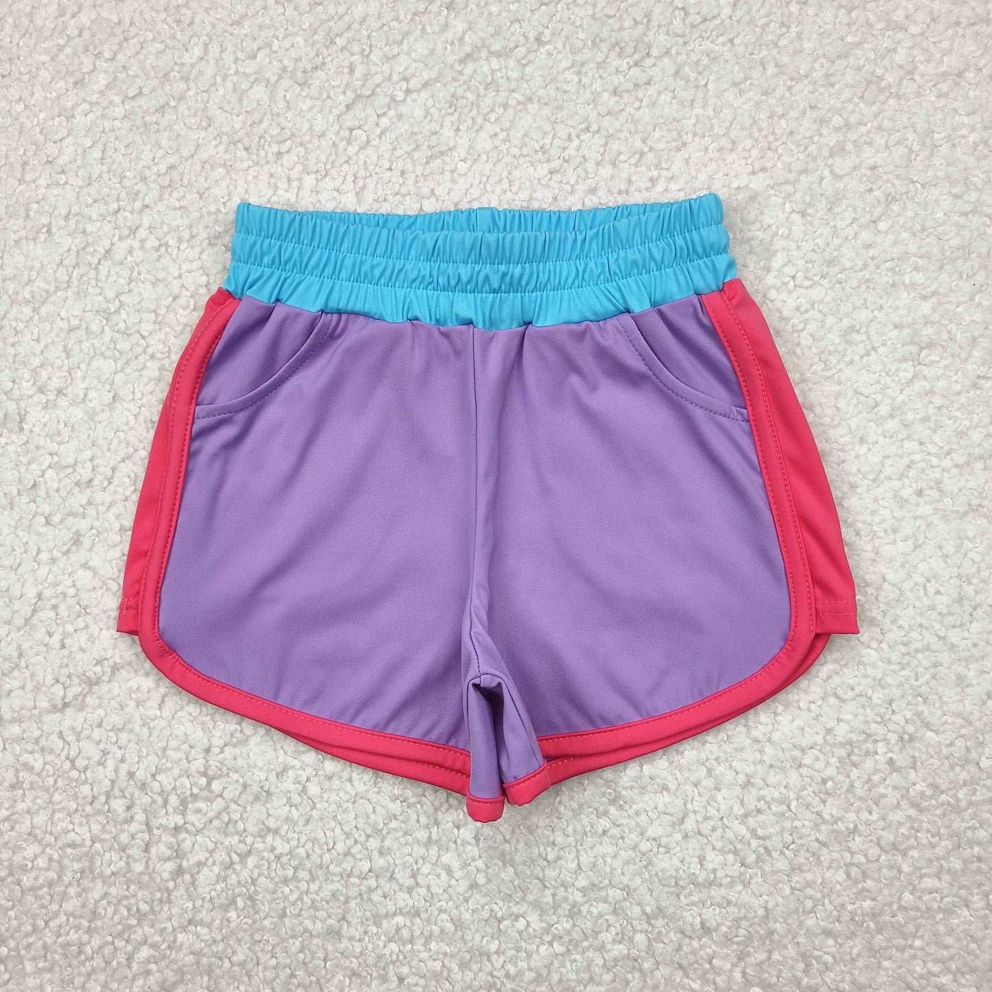 purple blue pink athletic shorts
