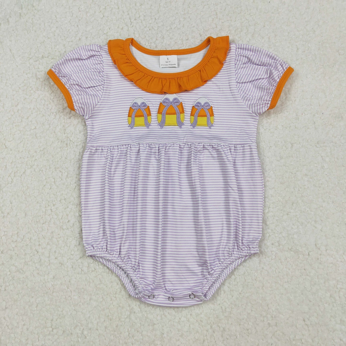 halloween purple stripes candy corn embroidery baby girl bubble
