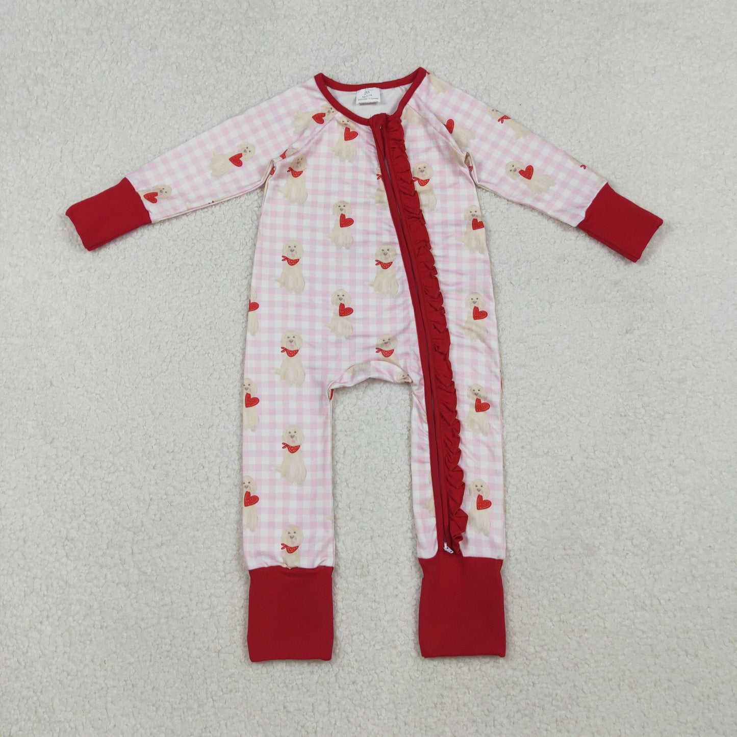 pink gingham coquette-pups zip sleeper baby clothes