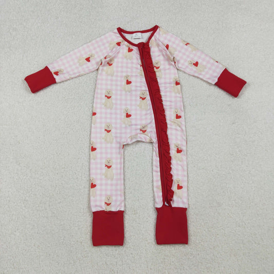 pink gingham coquette-pups zip sleeper baby clothes