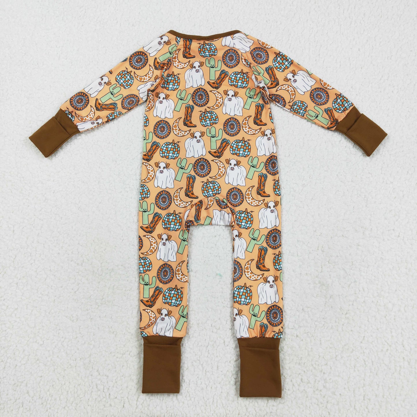 brown wild west cows boots catus disco pumpkin cowboy zip sleeper
