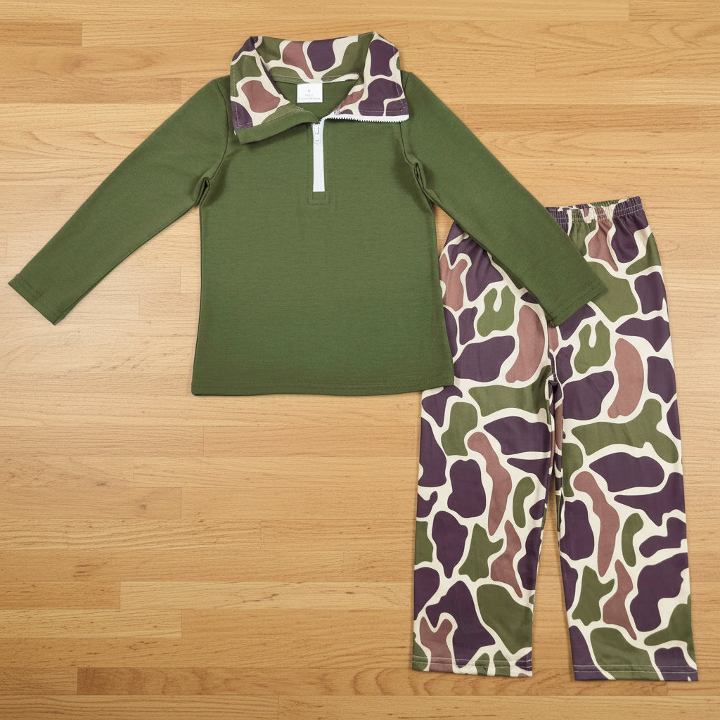 long sleeve olive zip top camo pants set boy clothes