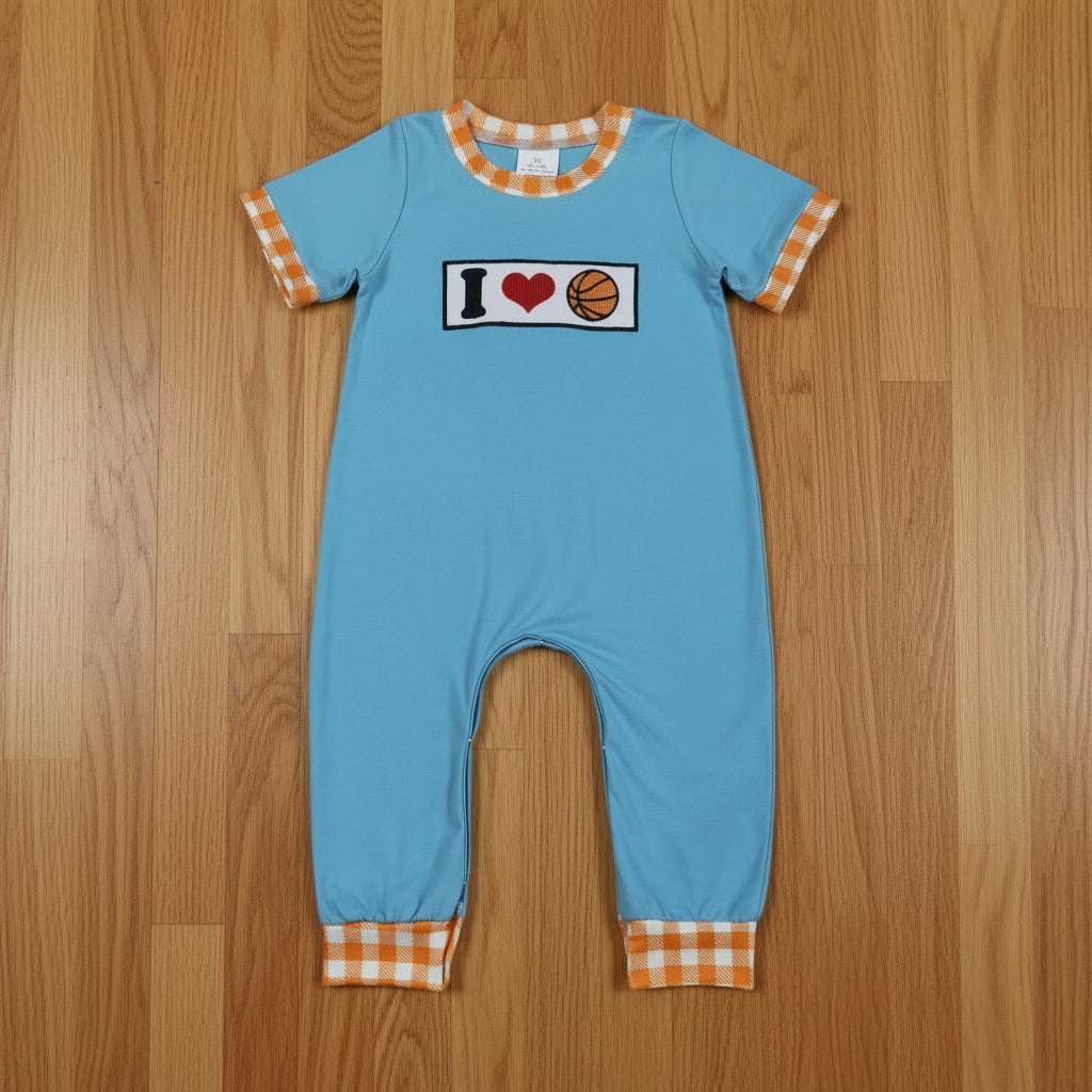 i love basketball embroidery boy romper