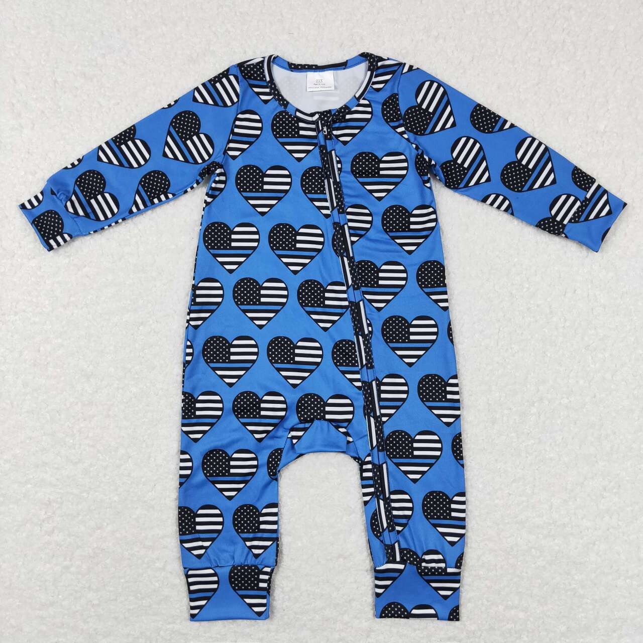 blue police heart print zip sleeper