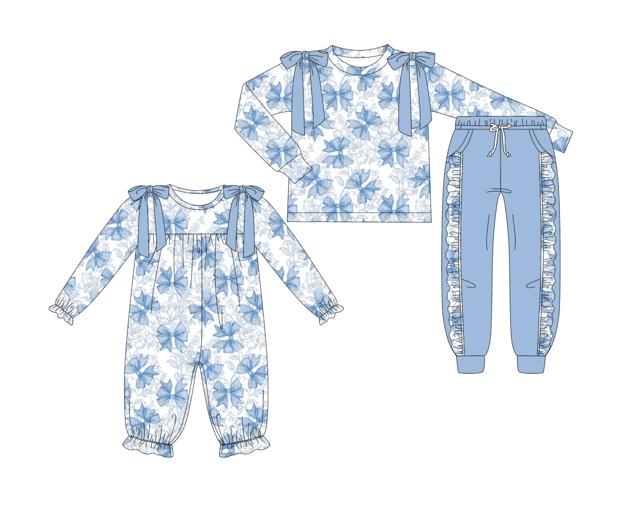 NO MOQ CLOSE 2025 2nd Sept blue bow&floral sibling clothing