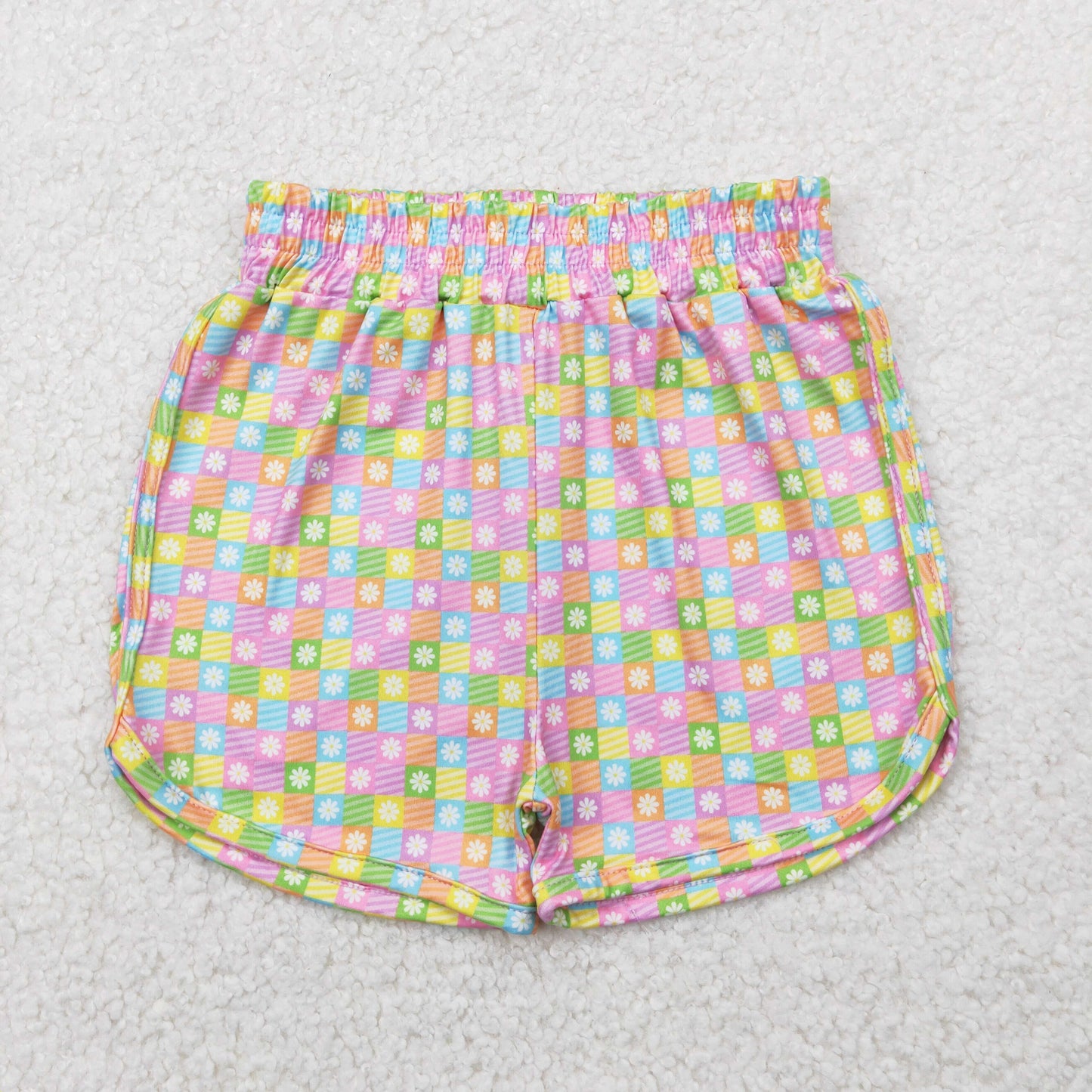 colorful cheeckered daisy flower girls shorts