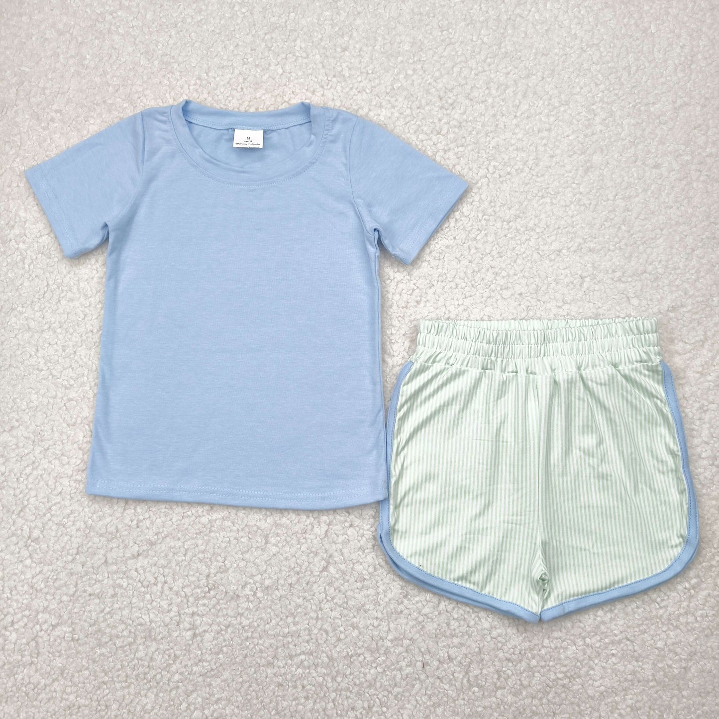 cotton blue tee striped shorts set