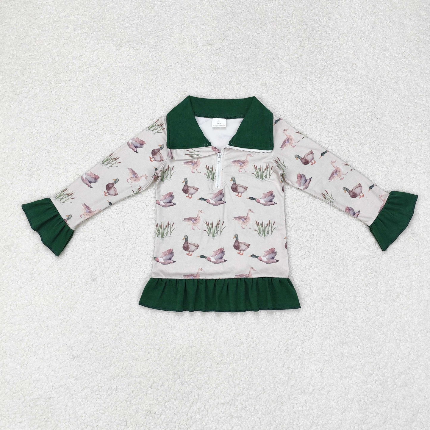 duck print fall baby girl zip up pullover