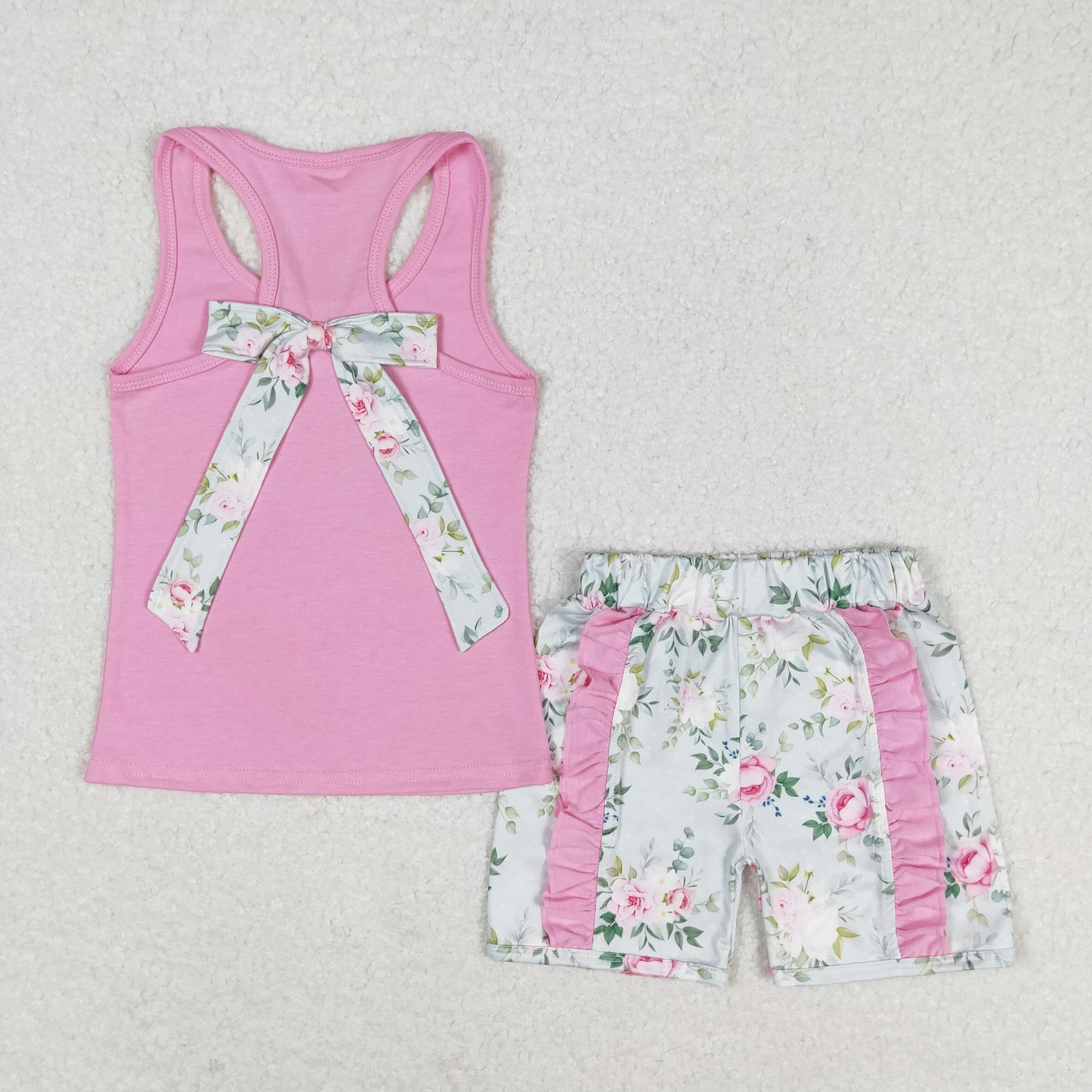 pink tank top floral shorts set girl summer clothing