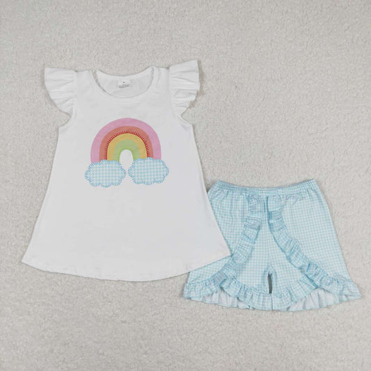 white rainbow clouds ruffle shorts set girls clothing