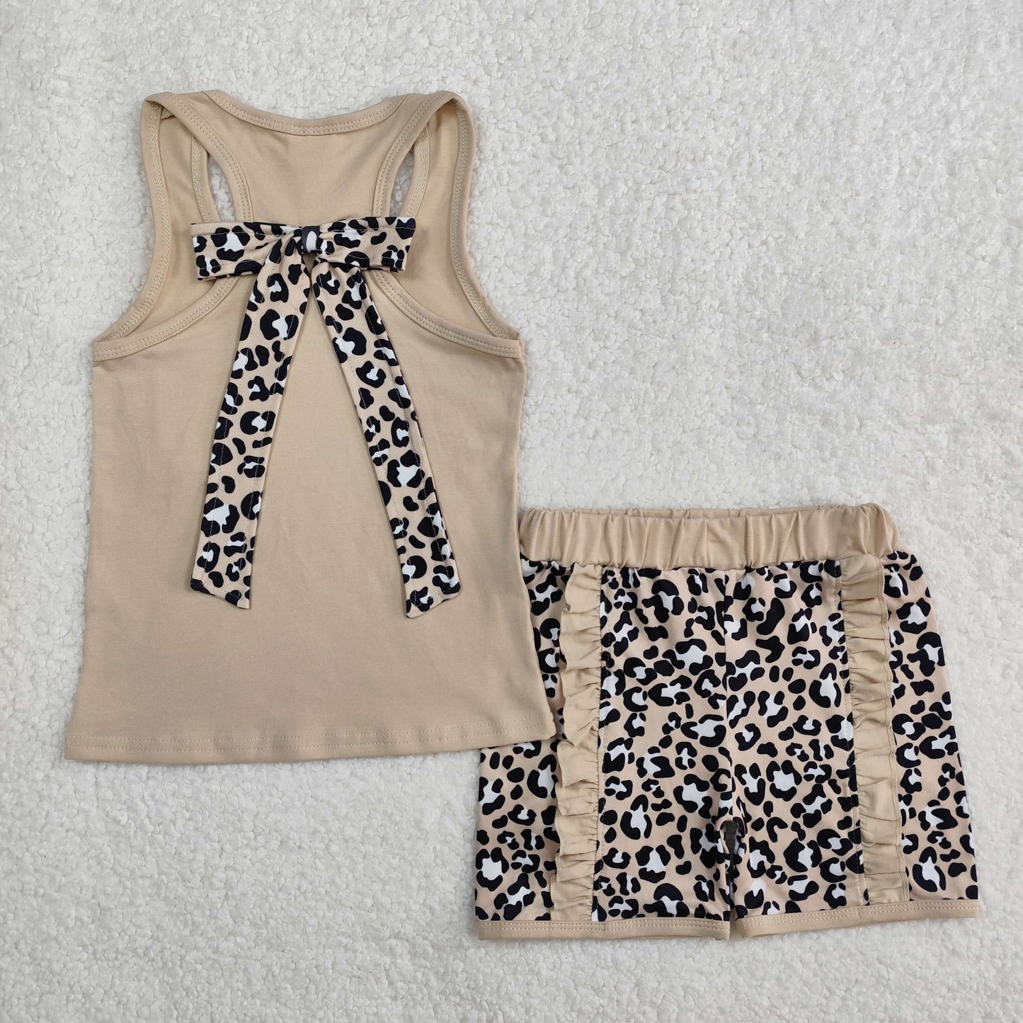 brown tank top leopard shorts set