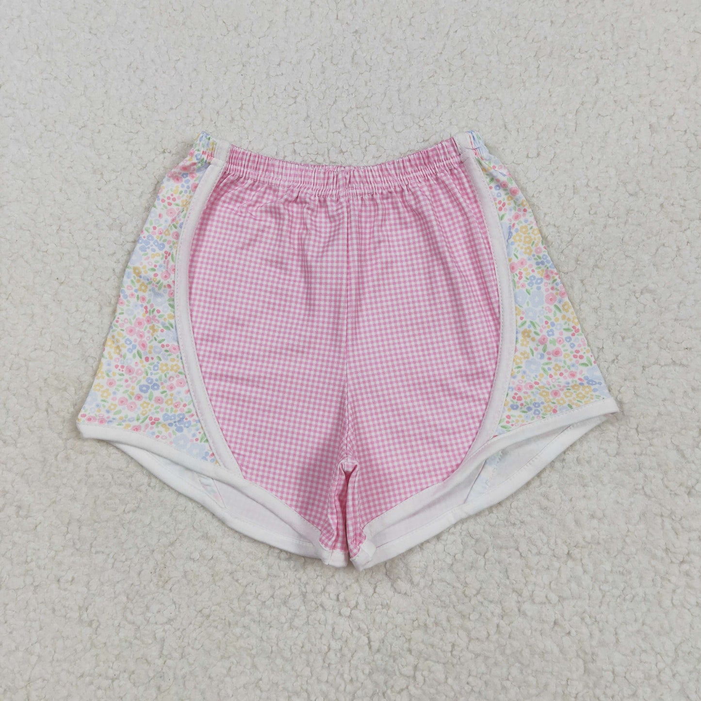 pink plaid floral girl summer shorts