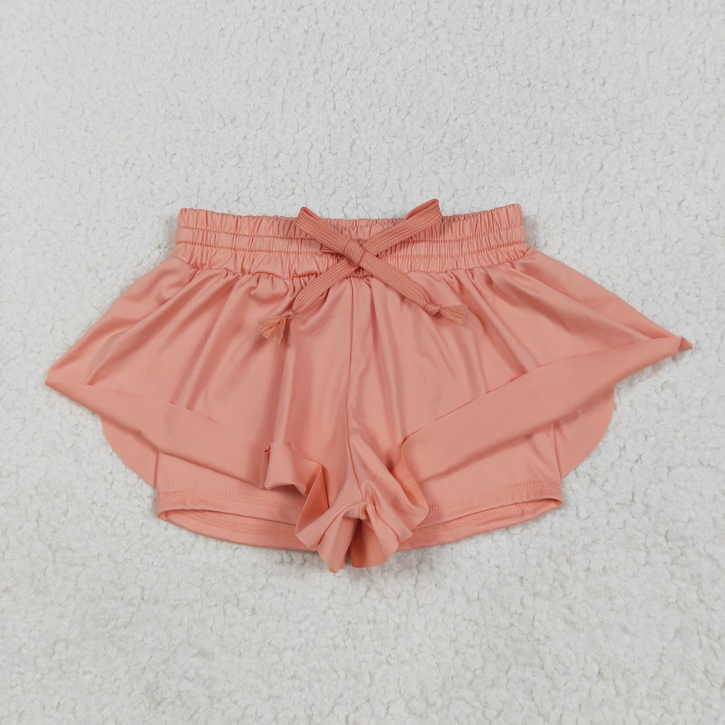 peach solid color yoga girls sports shorts