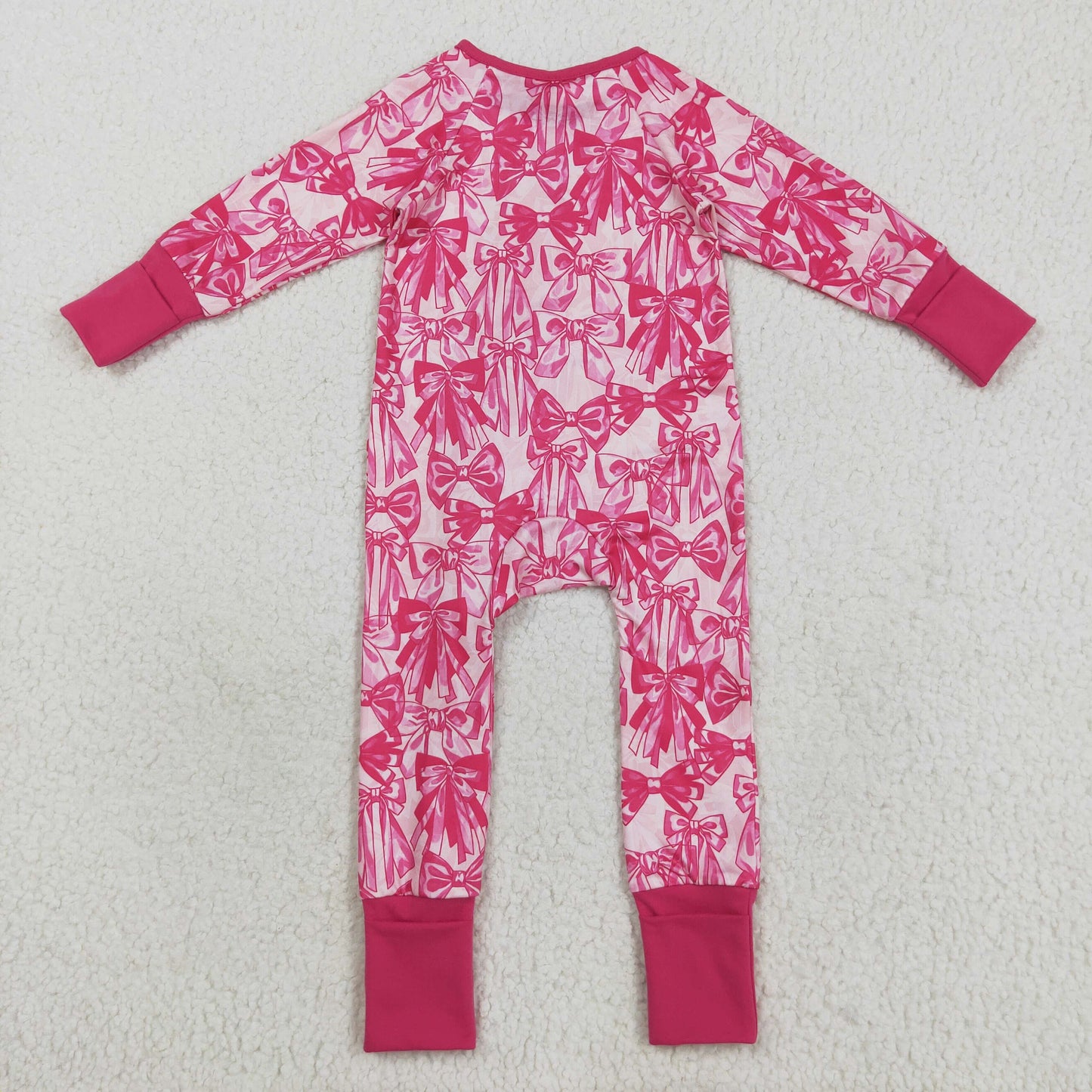 long sleeve hot pink bows zip sleeper