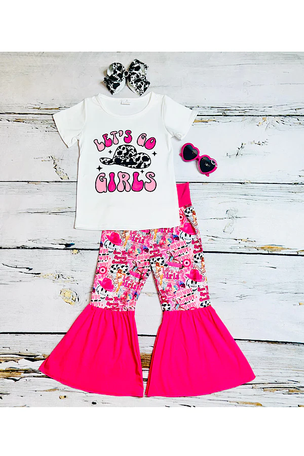 "LET'S GO GIRLS" hot pink girls 2pc set