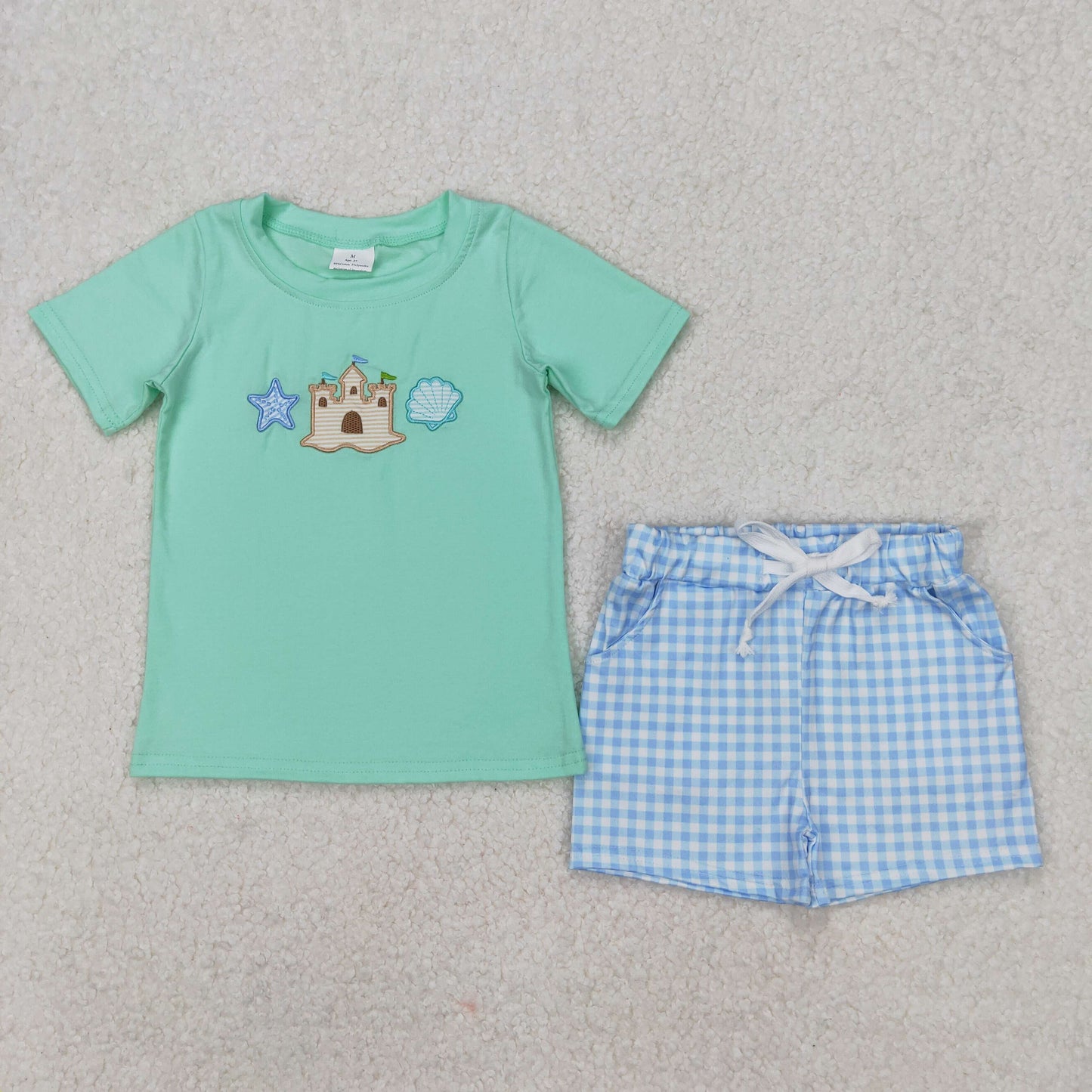 beach castle embroidery boy shorts set