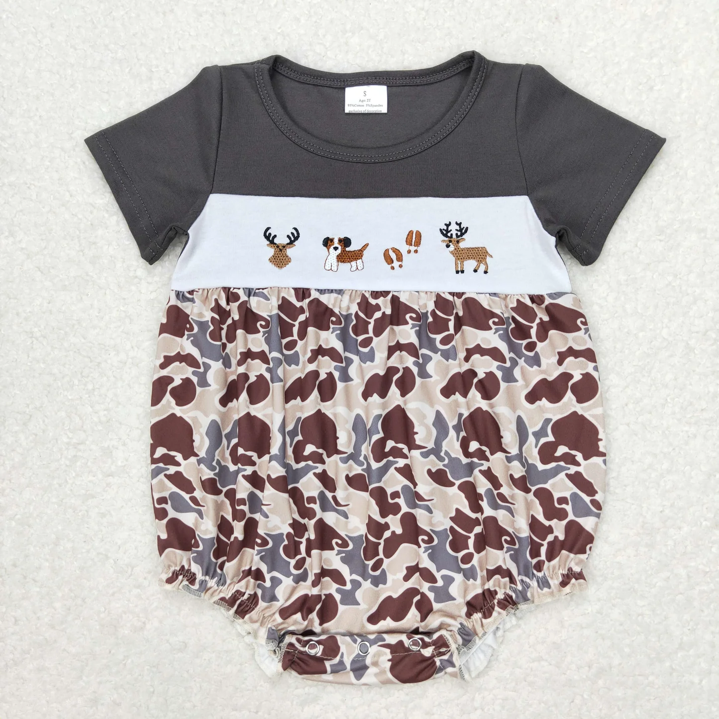 Deer Dog Hunter Embroidery Camo Print Sibling Summer Matching Clothes