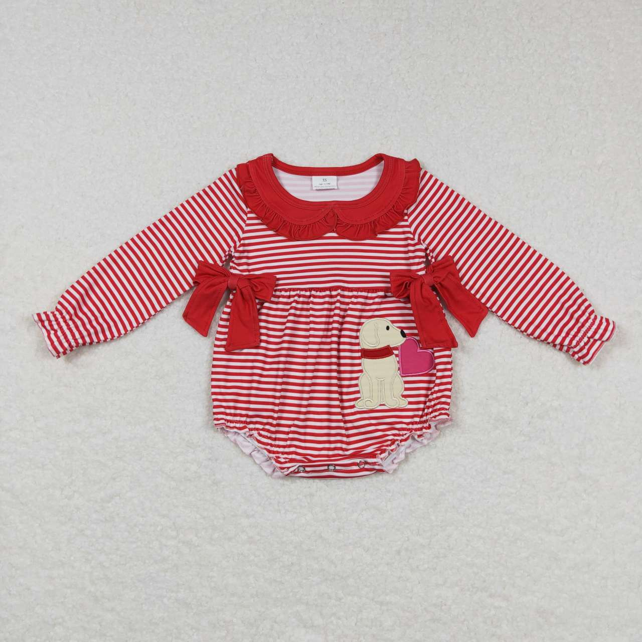 Dog Heart Embroidery Red Stripes Print Sisters Valentine's Day Clothes