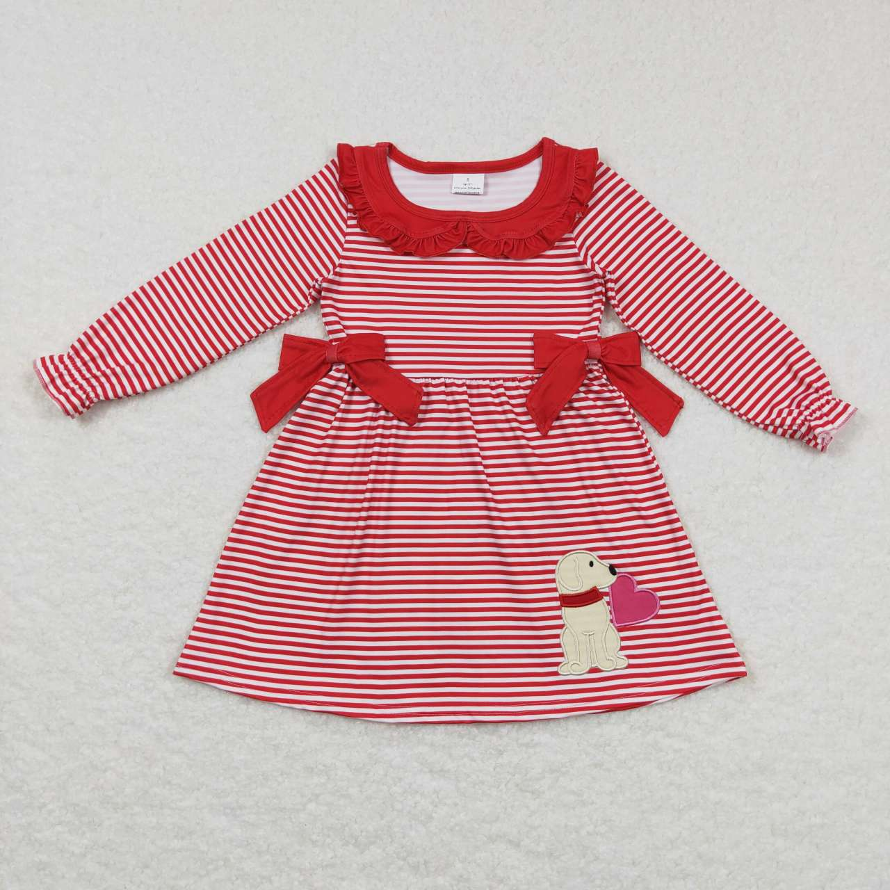 Dog Heart Embroidery Red Stripes Print Sisters Valentine's Day Clothes