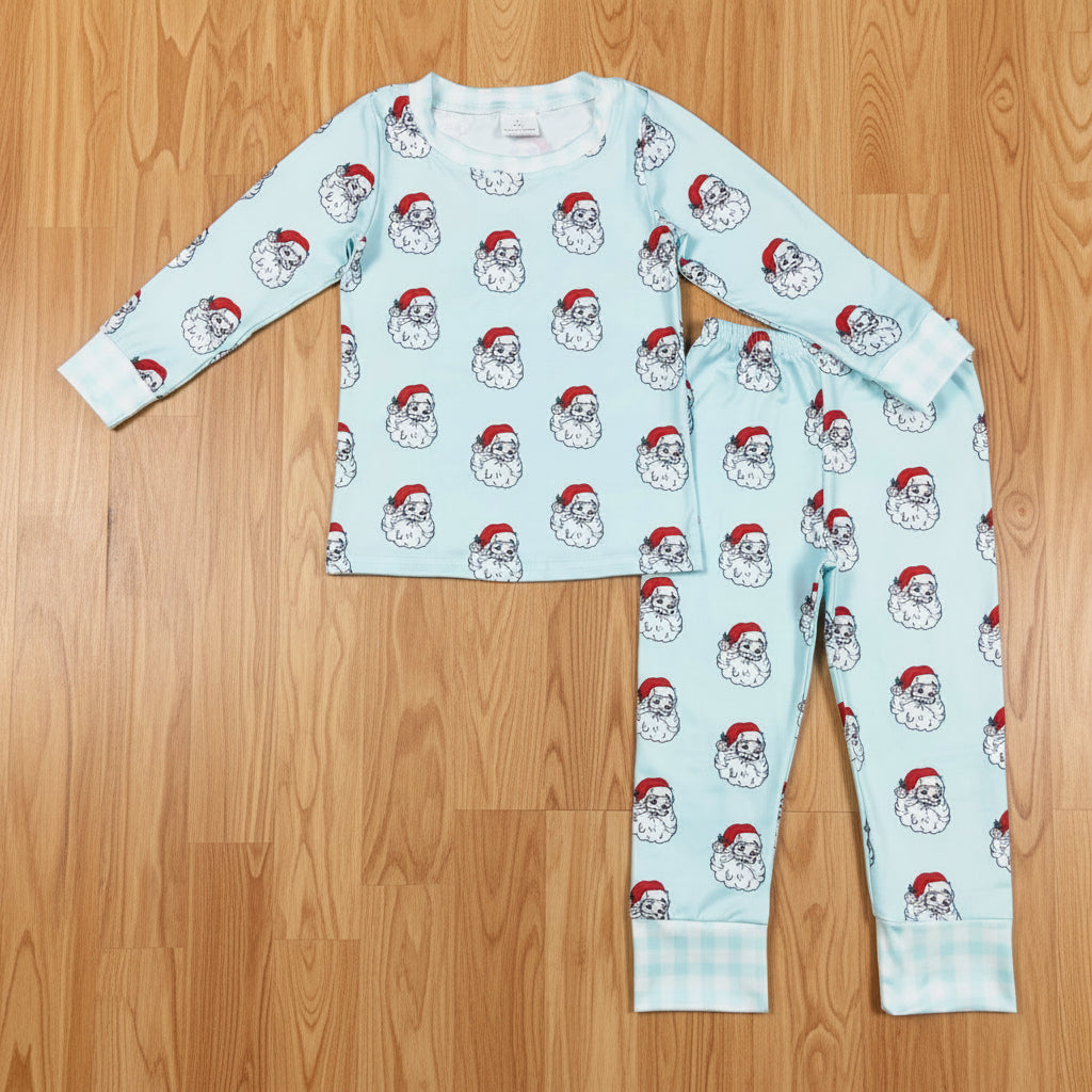 blue background Christmas santa print lounge set