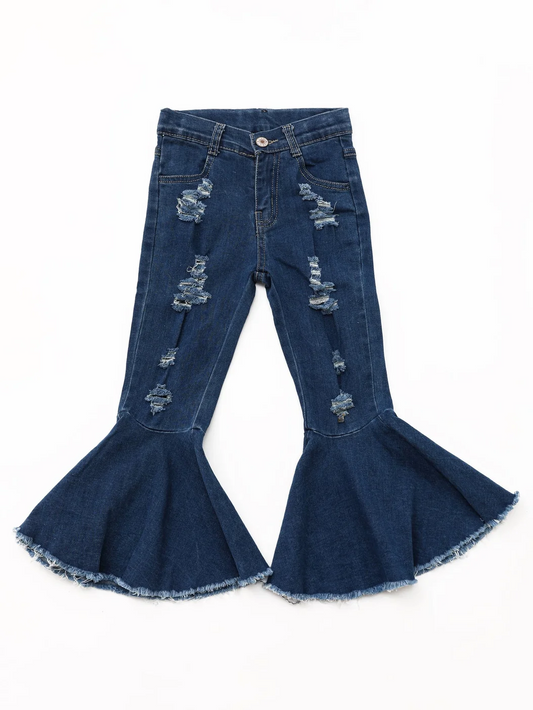 Dark blue denim flare pants girls jeans