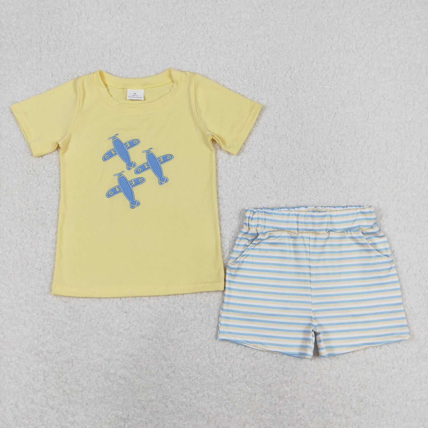 plane embroidery boy shorts set