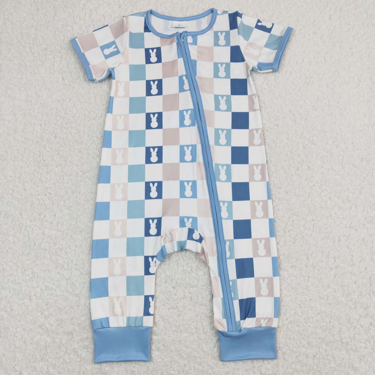 baby boy easter sleeper checkered with peeps fabric