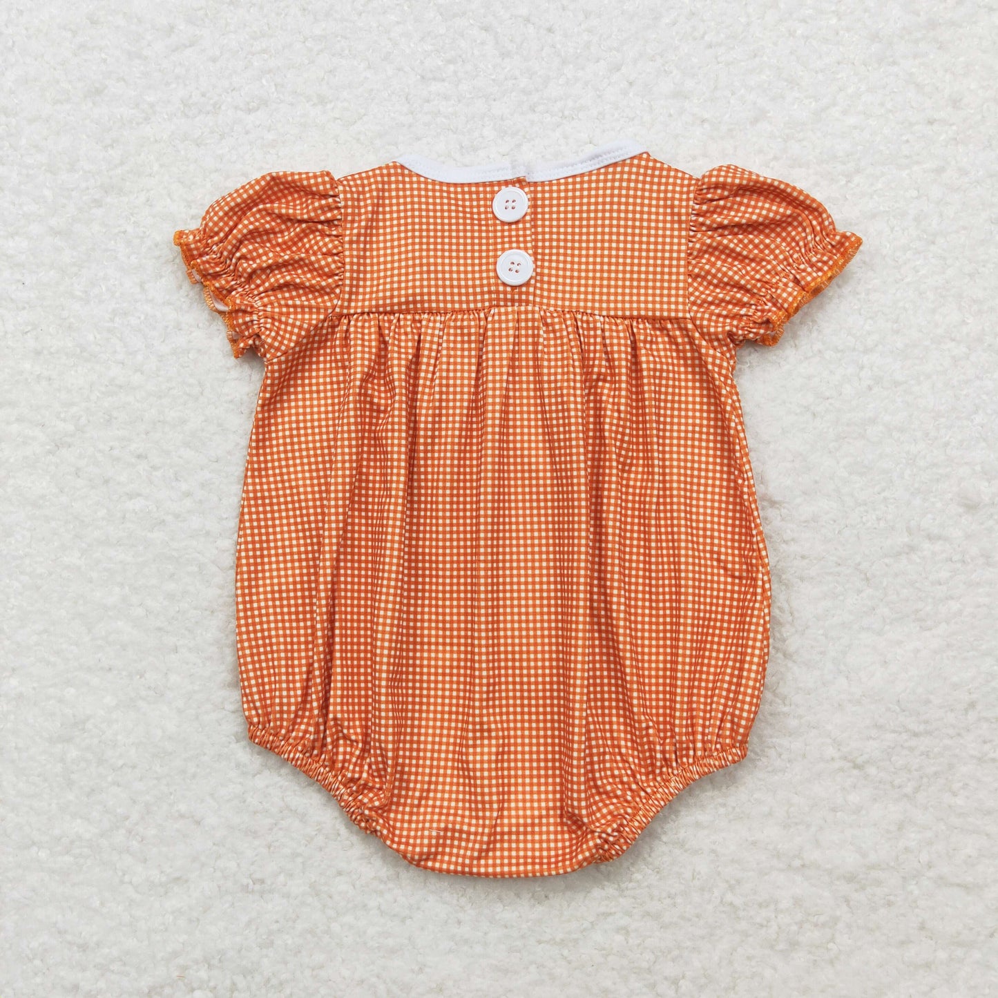 orange gingham pumpkin embroidered bubble halloween rompers