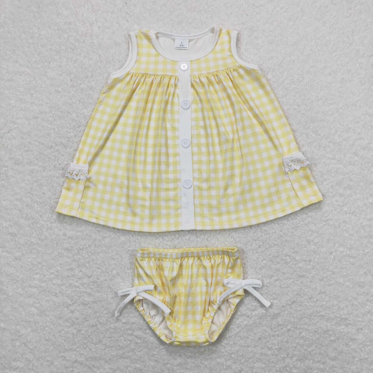 baby girl yellow gingham bummie set