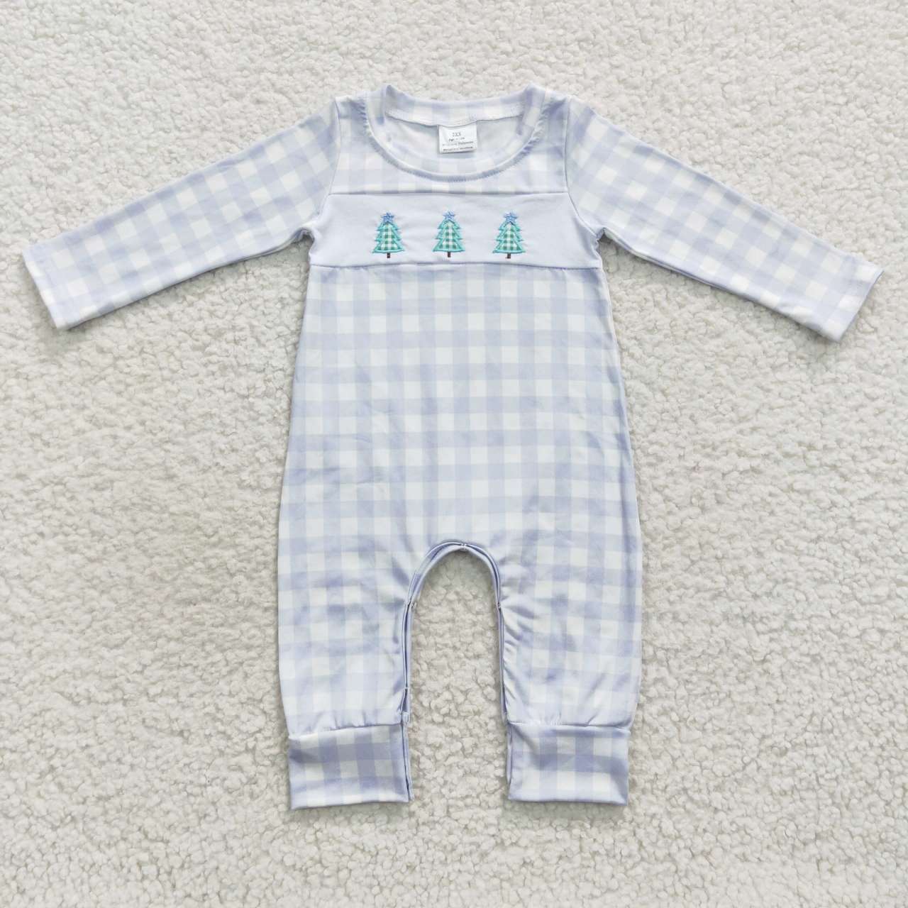 Blue plaid embroidered baby boy christmas romper