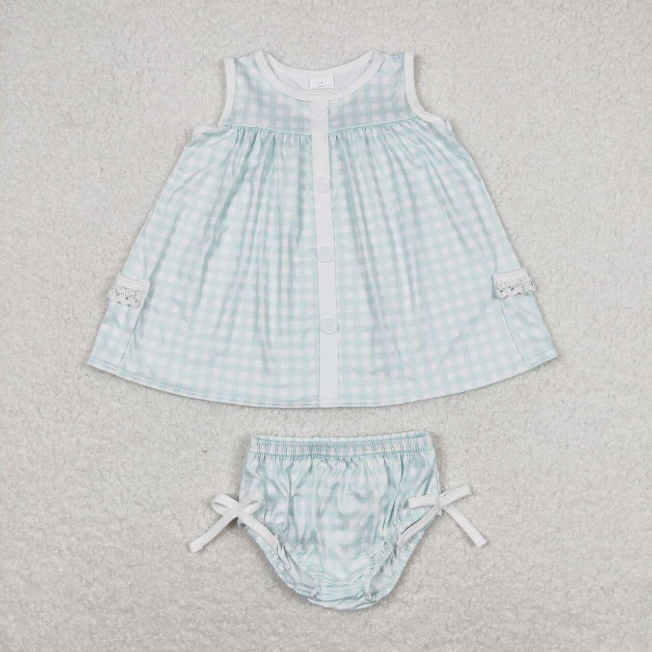 baby girl mint green gingham bummie set