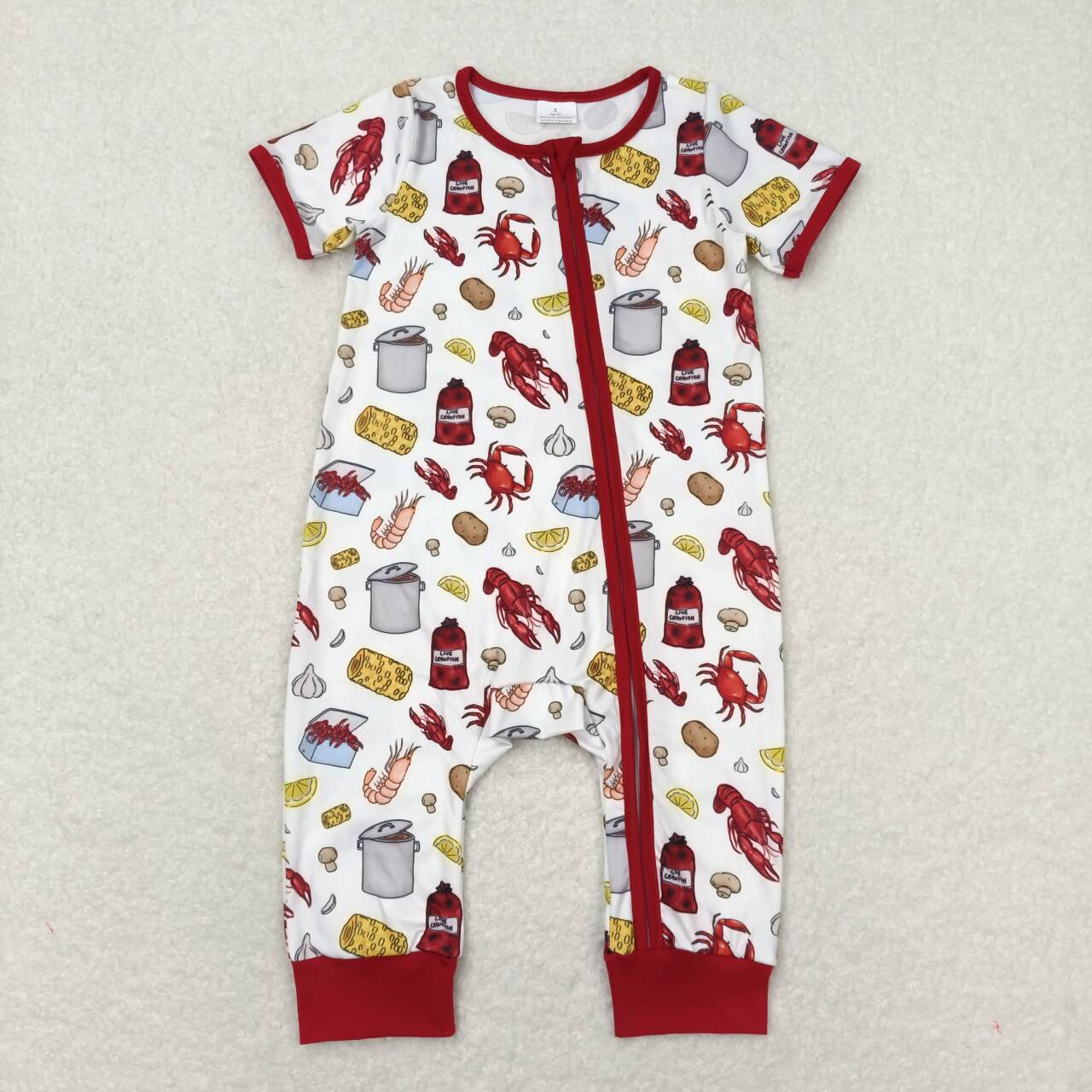 summer crawfish boil baby boy zip sleeper