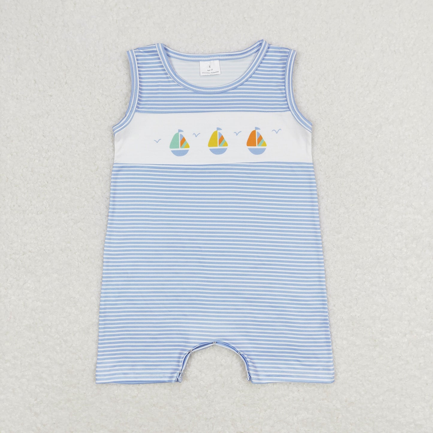 blue stripes sailboat baby boy tank romper