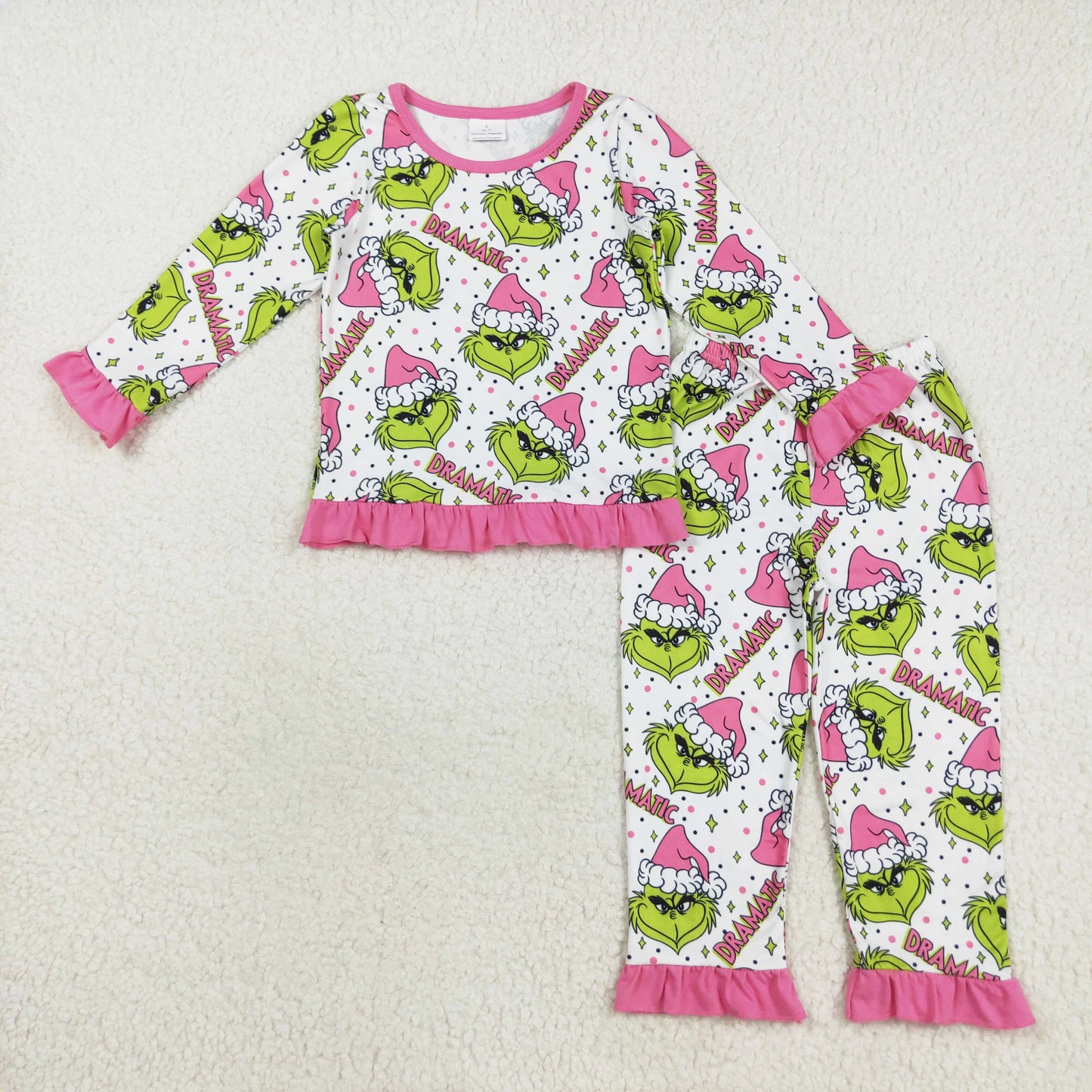 Christmas dramatic gri*ch ruffle pajama lounge set