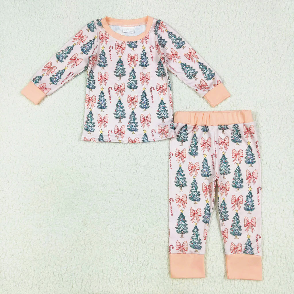 bow tree candy cane girl Christmas pajama lounge set