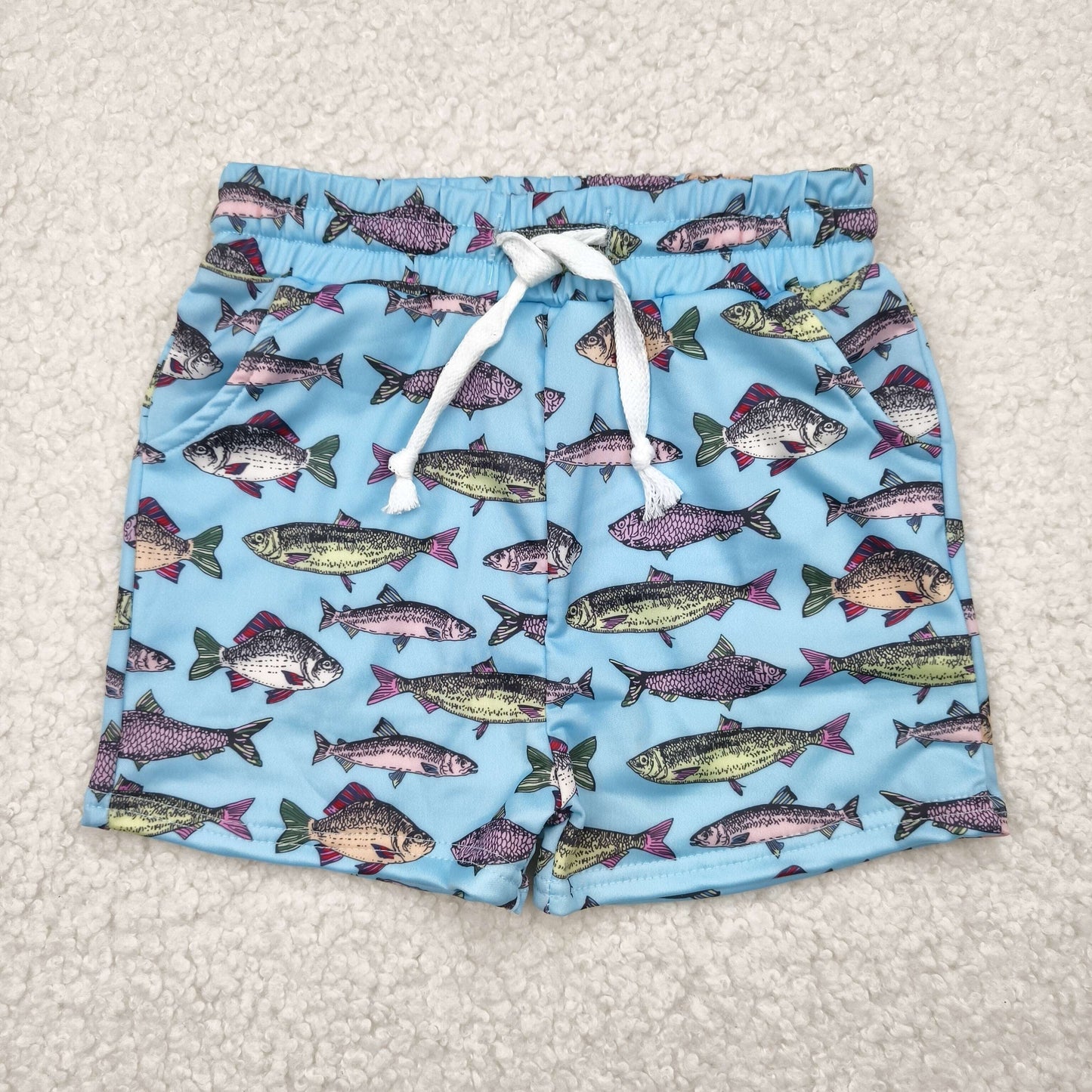 fish print boy swim shorts