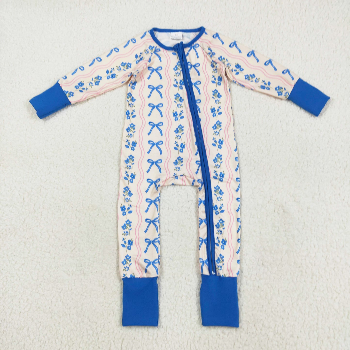 long sleeve blue bow floral zip sleeper