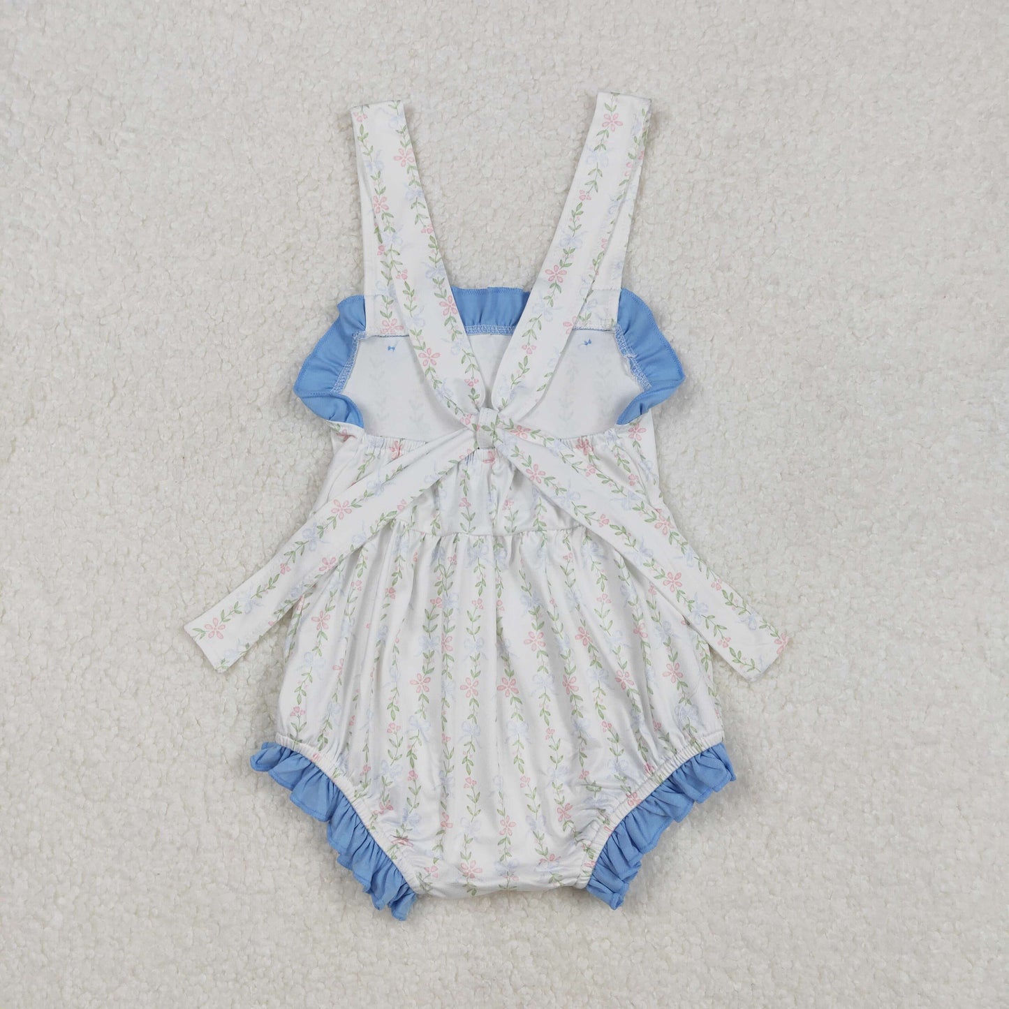 blue white floral backless strap bubbles