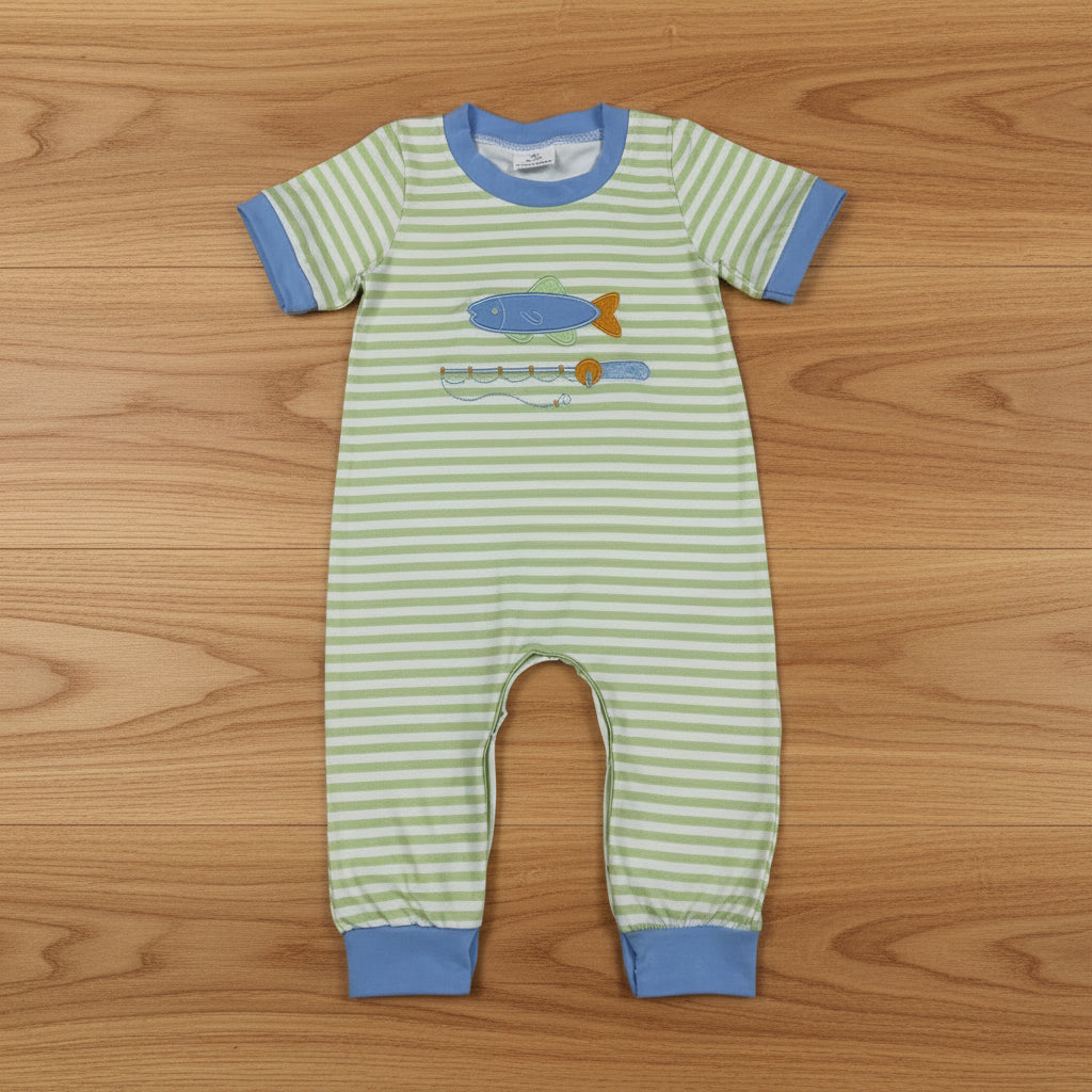 go fishing embroidery boy romper