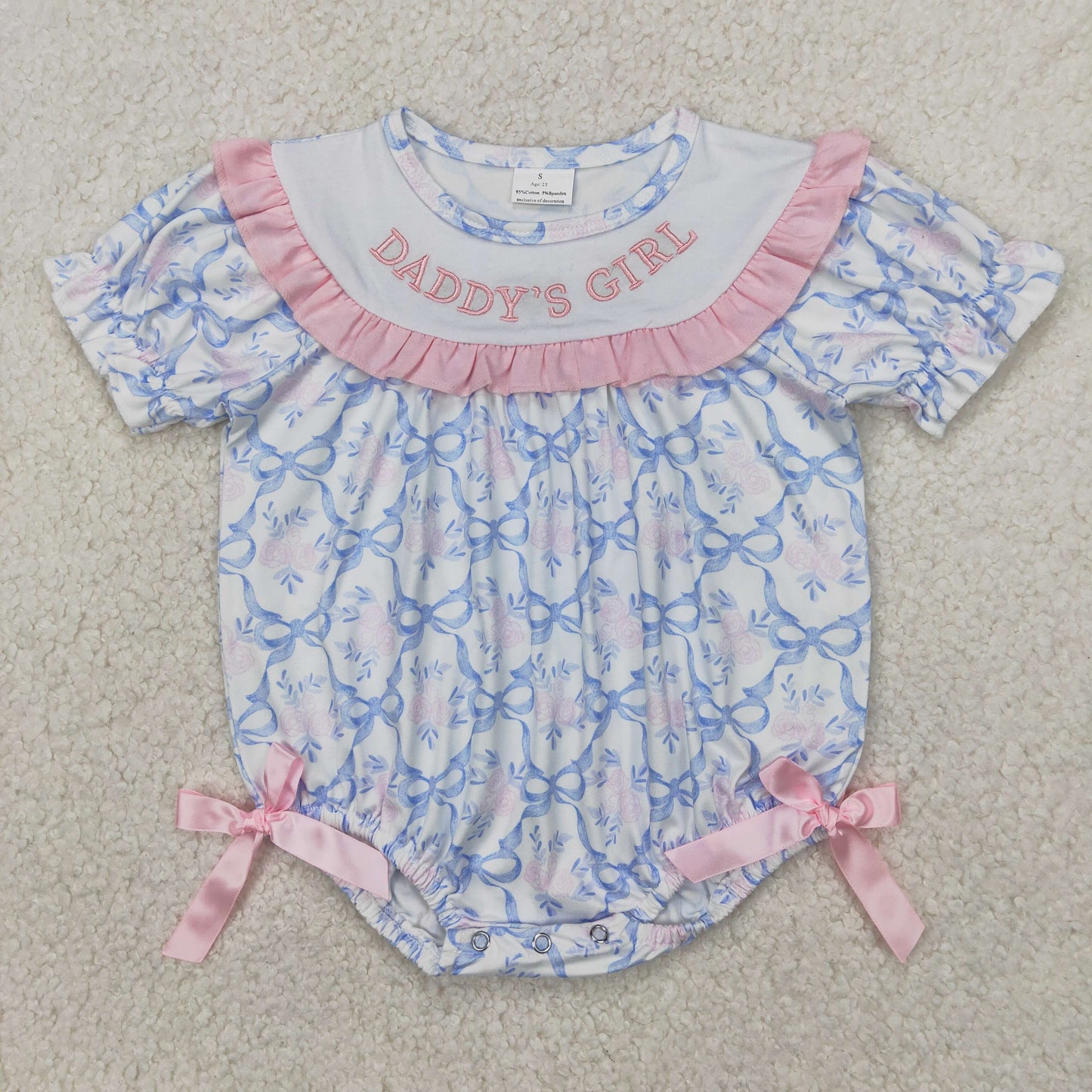 father's day embroidered daddy's girl floral blue bow bubble