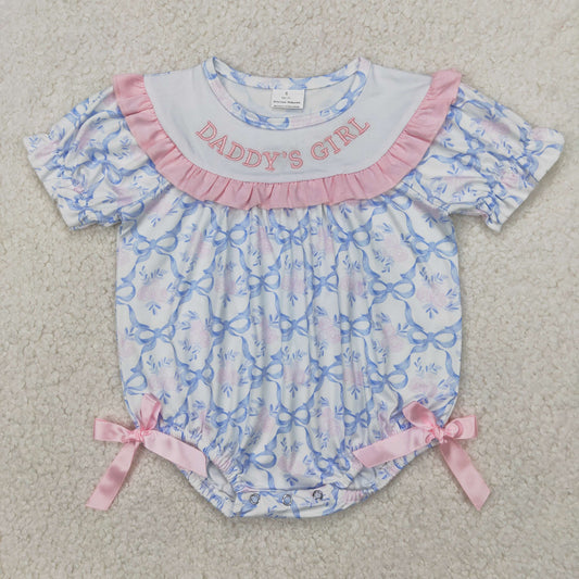 father's day embroidered daddy's girl floral blue bow bubble