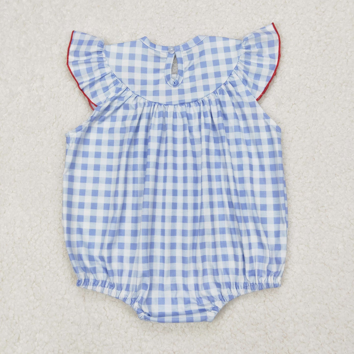 4th of july blue plaid flag smocked romper