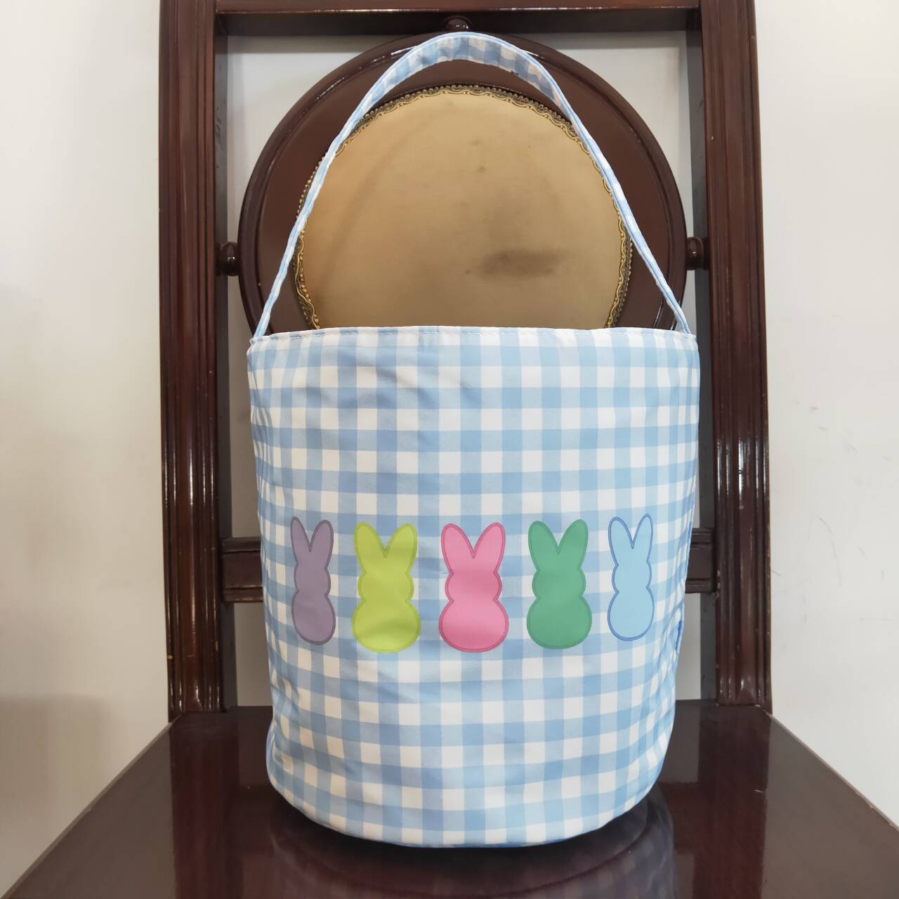 kids boys easter light blue plaid bunny basket