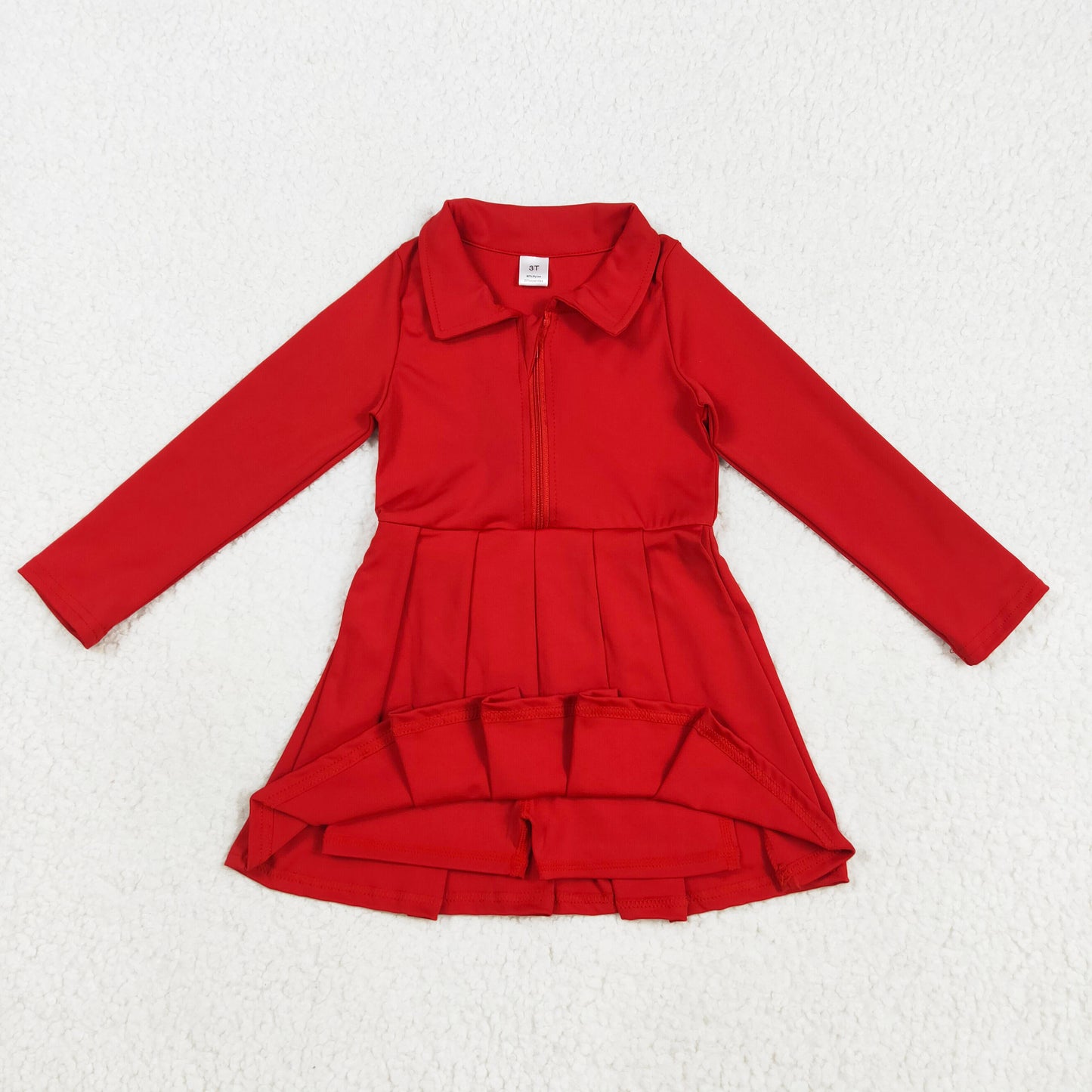 Long sleeve red zipper pleated polo dress