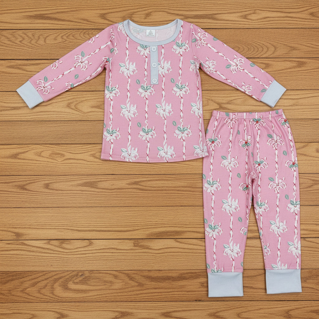 baby girl Christmas bow bamboo pajama set