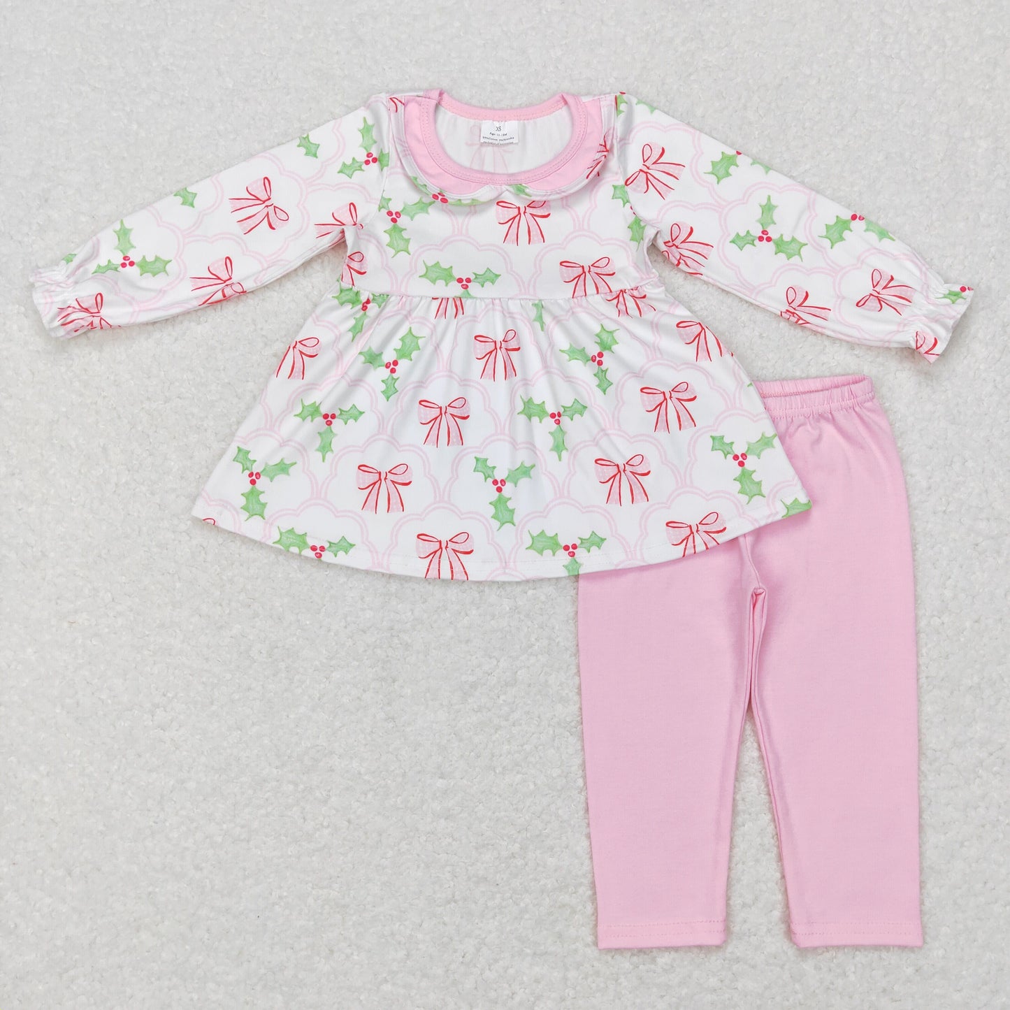 christmas bow pink legging set
