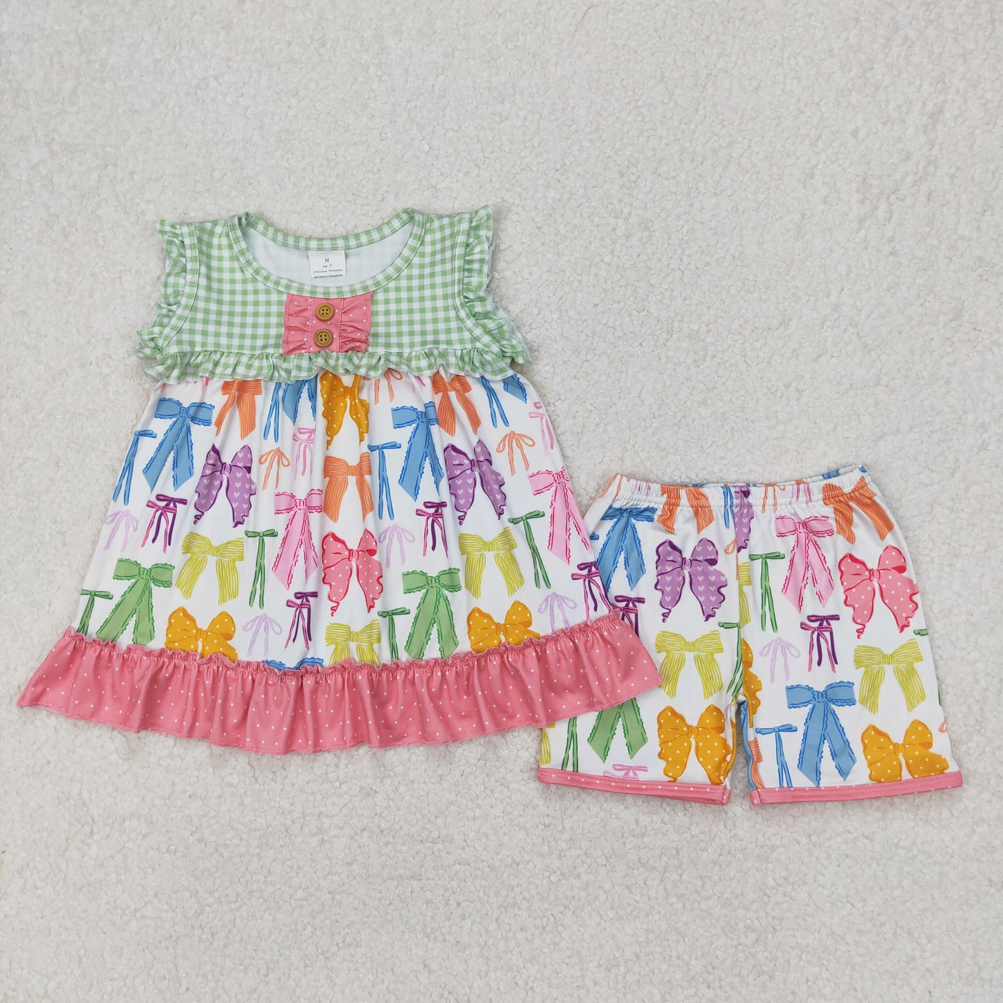 colorful bow coquette shorts set